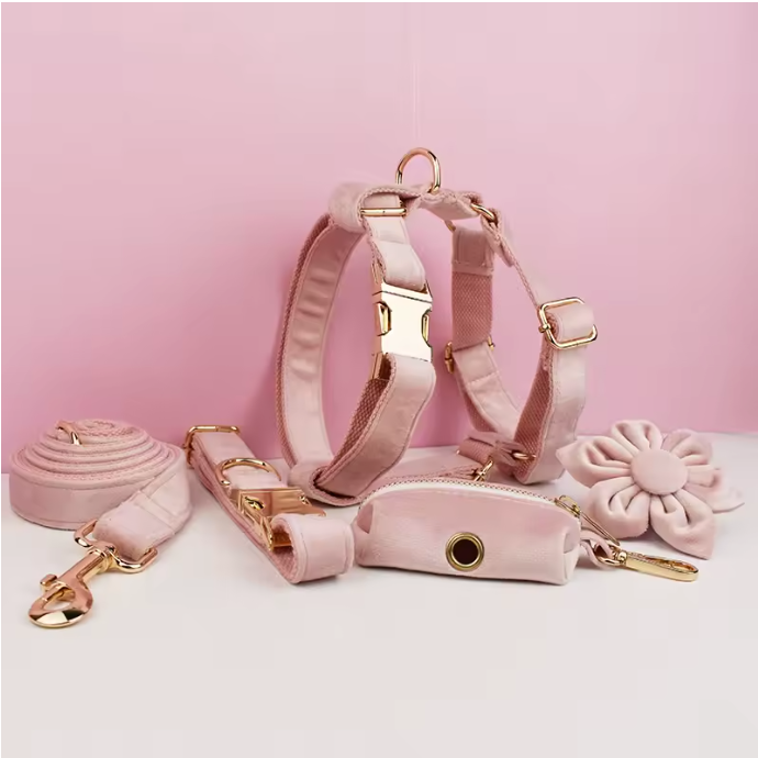 baby pink velvet leash